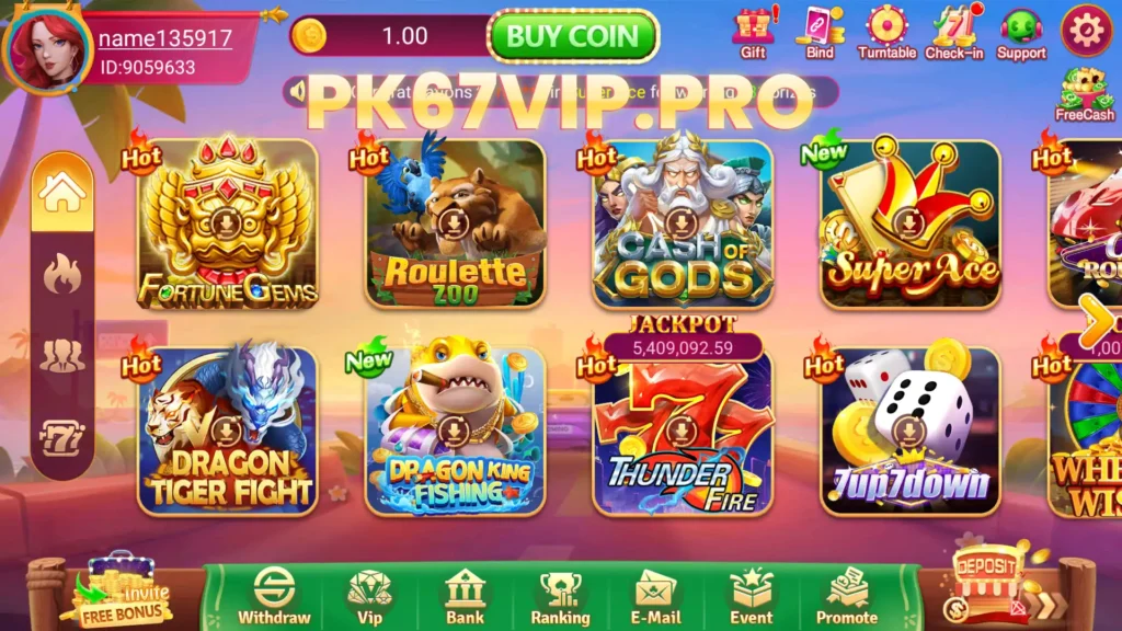 PK67 APP Lobby Interface,show many games in there