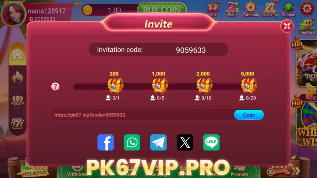 PK67 Apk invite bonus